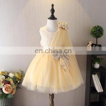 Champagne Vintage Tulle Toddler Dress Sequin Flower Girl Dress Wedding Sleeveless Princess Costume With Bow