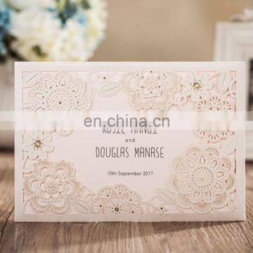 Greeting Card 6081 Graceful White Laser Cut Wedding Invitation Cards