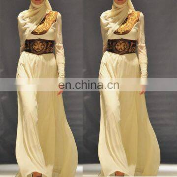 Fashion Slim Belt Design Long Sleeve Muslim Abaya Islamic long Maxi Dress