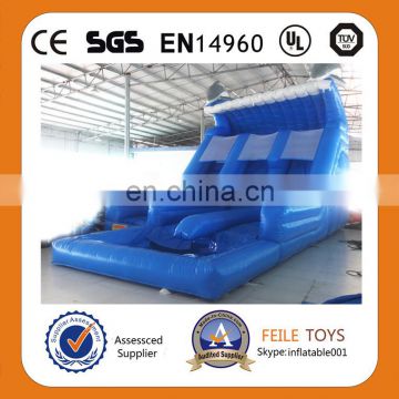 2014 hot commercial giant inflatable blue water slide with small pool,three lines slide