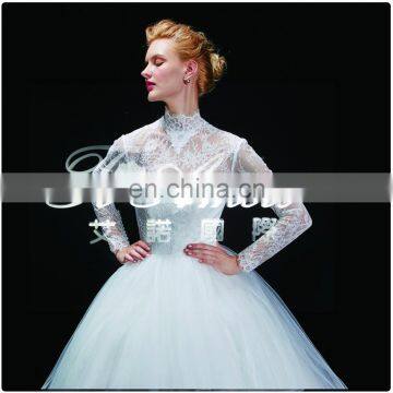 1A175cx 2015 High Collar Lace Palace Wedding Dress/Real Picture Show Bridal Wedding Dress Court Train Europe and America 2105 photo-3