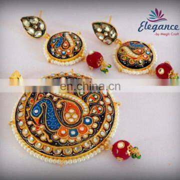 Indian Tanjore Pendant set - Indian Handmade painted Tanjore Jewellery - Wholesale tanjore pendant set - tanjore art jewellery