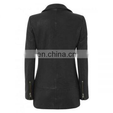 Black Long Coat Womens Biker Motorcycle Genuine Leather Jacket All Sizes
