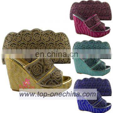 Italian gold shoes matching bags/wedge heel shoes and bags/aso-ebi shoes matching bags