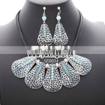 2014 Newest Design of Jewelry Set Earrings and Necklace in Black Real Leather Chain African Style Jewelry Set
