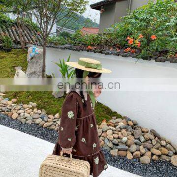2020 Autumn and Winter New Korean Children's Skirt Girls Plus Velvet Embroidery Light Cord Velvet Dress Retro Long Skirt