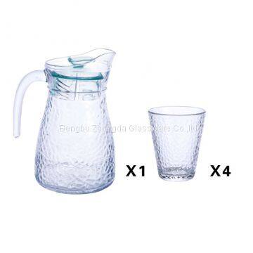 Hammer Pattern Design Glass Water Jug Set 1 Glass Water Pitcher and 4 Water Cups photo-5
