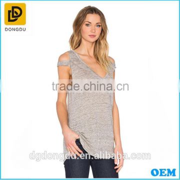 Summer cotton women deep v frill neck tank tops