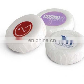 Solid Toilet Antifungal Pleat Wrapping Small White Round Disposable Bath Hotel Soap With Custom Stikcer Label