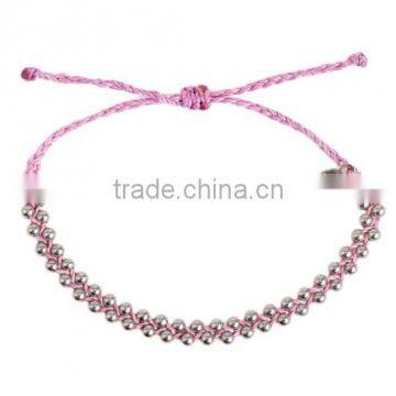 girls gift pink wax cord braided metal bracelet for friend 2015 new