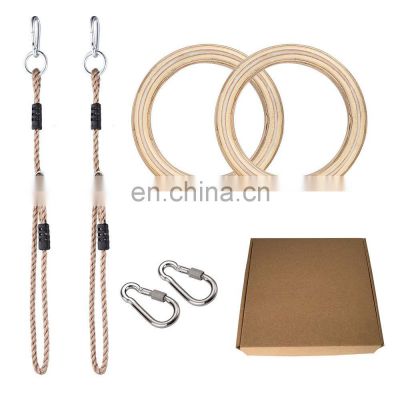 Wooden Gymnastic Rings Muscle Training Ring with Buckle Ropes Indoor Workout Fitness Gym Exercise Pull Ups Outdoor