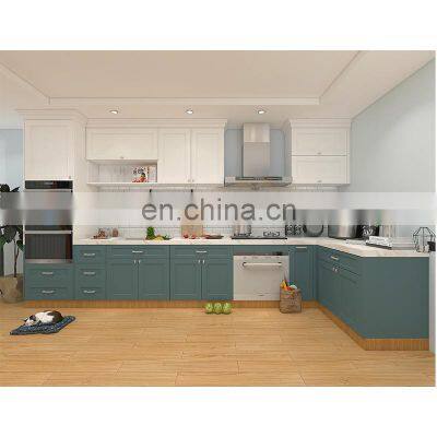 CBMMART Solid Wood Modular Kitchen Blue White Shaker Wooden Kitchen Cabinets Designs