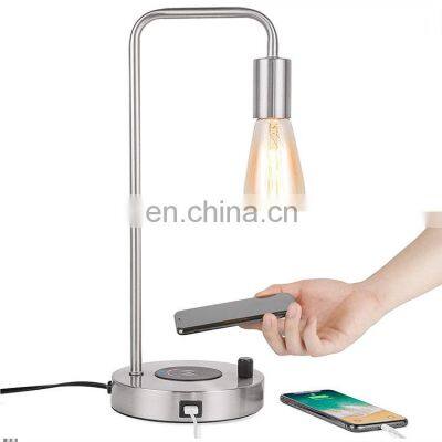 Edison Metal Base Office Lights Reading Desk Light LED Nightstand Desk Table Lamp with qi 5v induction Wireless Charger charging