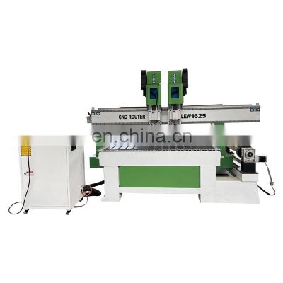 Two head/two spindle cnc wood router 4 axis woodworking machine with rotary device