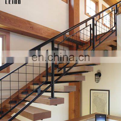 Indoor Steel Structure Support Straight Stairs With Timber Stairs Glass Balustrade Metal Staircase photo-2