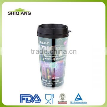 China manufacturer direct wholesale 16oz double wall plastic promotional gift coffee mug with color paper inserted