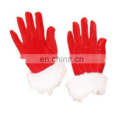 Fashion Style Party Decoration Women Ladies Teen Short Gold Velvet Santa White Fur Mouth Red Christmas Gloves photo-4