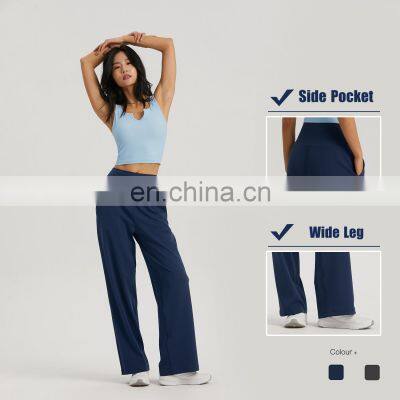 Newest Straight Wide Leg Sports Dance Yoga Pants High Waist Side Pocket Soft Gym Fitness Loose Casual Jogging Outfit For Women photo-3