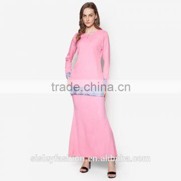 2016 Malaysia hotsale OEM manufactuer pink baju kurung modern with wholesale price D267