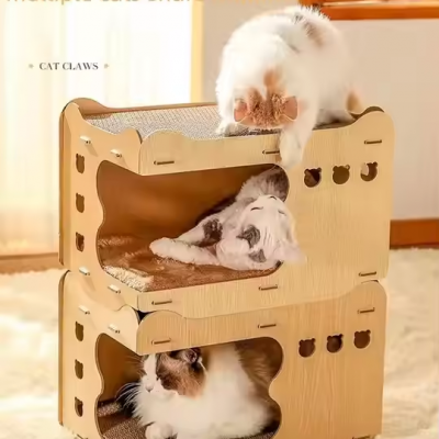 MEOW LOVE Double Deck Cat Home Cat Scratching Board Wooden Pet Supplies Foldable Cat House photo-2