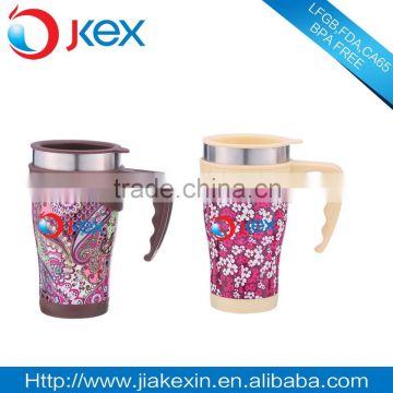 customized printing double wall coffee mug with lid ande handle