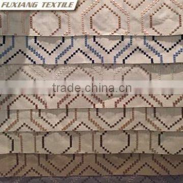 Poly-cotton canvas embroidered window curtain fabric color:blue,red,coffee, beige,ecru,white