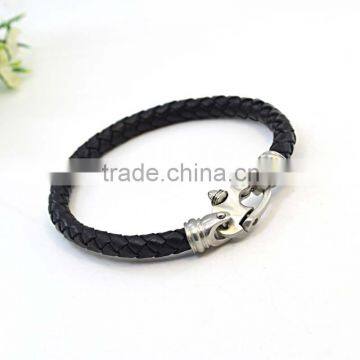 Stainless Steel Lock Bracelets for Women Genuine Black Leather Bracelets photo-2