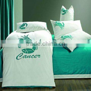 4pcs Cancer Constellation Embroidery Cotton Bedding Duvet Cover Set 205TC King Size White/Blue Color