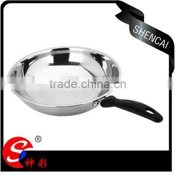 2016 stainless steel frying pan with bakelite handle/ flat bottom wok/ kitchen equipment