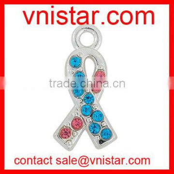 vnistar metal alloy aqua blue and pink crystal autism awareness charm ribbon pendant TC192