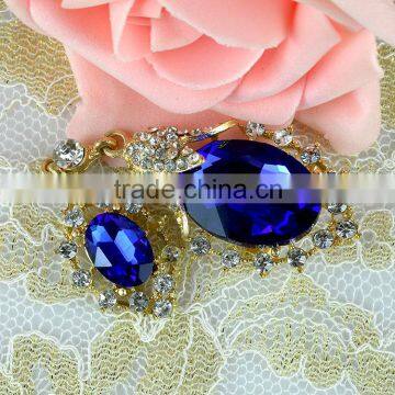 Factory Wholesale Fashion Sapphire Crystal Brooch, Sapphire Rhinestone Alloy Brooch pin for wedding invitation