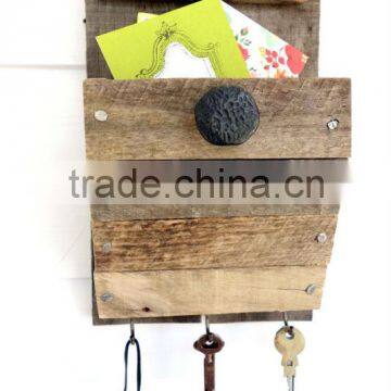 Shabby chic wooden wall mail shelf with hooks                        
                                                Quality Choice