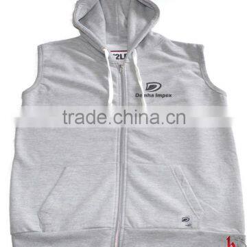 plain sleeveless zipper hoodies with customized logo