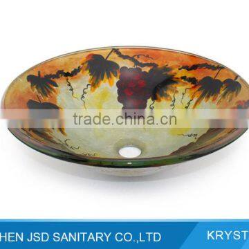 Eco-friendly Grape Patterns Bathroom Glass Bowl Sink