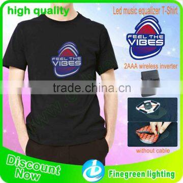 Wholesale DJ party festival 100% Cotton washable sound active t shirt led