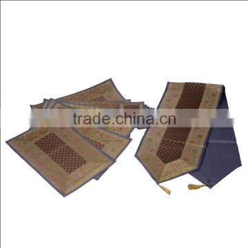 Placemats and Coaster in Navy Blue Color Indian Silk Table Runner