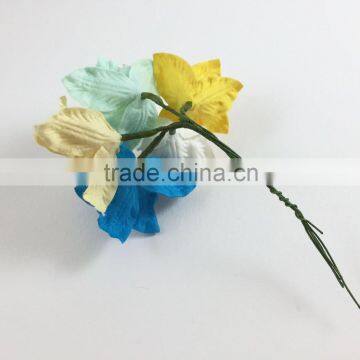 Lily Yellow Blue Handmade Mulberry Paper Flower, Wedding Party, Scrap-booking Crafts, Wholesale photo-3