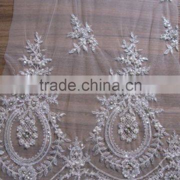 GOLD METALLIC EMBROIDERY BEADS & SEQUINS BRIDAL LACE FABRIC/2016 hot sales beautiful peach lace fabric with sequins