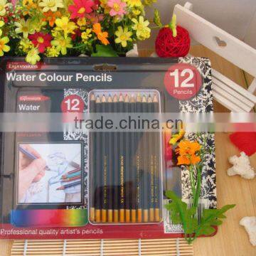 7"round Water Color pencils in metallic box / 12 pc water color pencil with gold color cap dip / color pencil