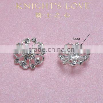 (M0331) 21mm rhinestone button with loop ,silver or light rose gold plating