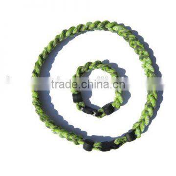 Blue & White 1Set Titanium Baseball Sports Necklace & Bracelet, 3 Ropes