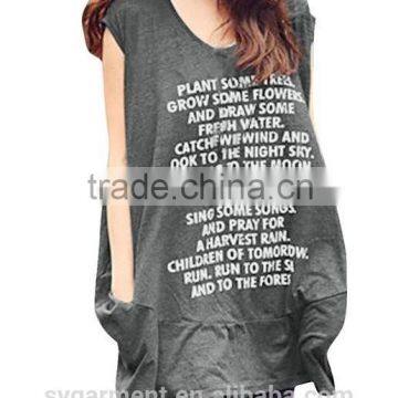 Women summer Letters printed blouse V Neck Sleeveless Loose Tops Oversize pocket T-shirts