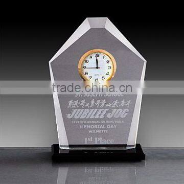 Popular crystal table clock, crystal timepieces with black base for school awards