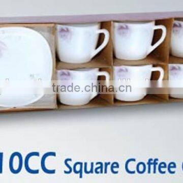 210cc Square Coffee Cup & Saucer Set Opal Glass