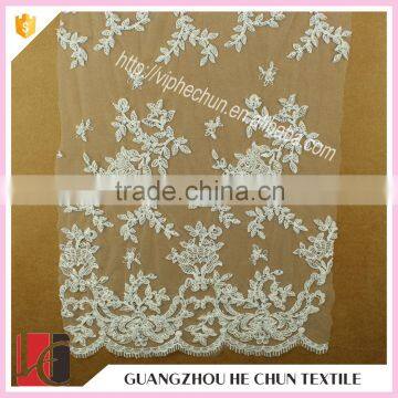 HC-5596-1 Hechun 100% Polyster Hot Fix and Beads Bridal Lace Fabric Fabrics