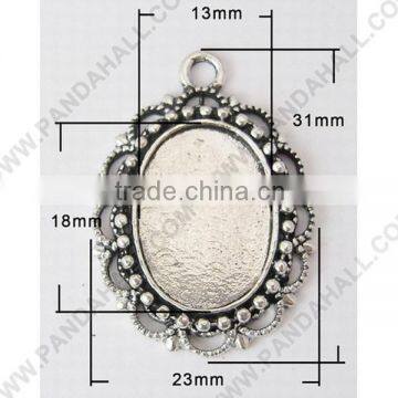 Antique Silver Blank Pendant Trays, Lead Free & Nickel Free, Tray: 13x18mm(PALLOY-A16474-AS)