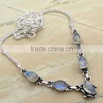 7.75 ctw Genuine RAINBOW MOONSTONE & .925 Sterling Silver Necklace