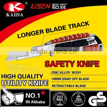 18mm Snap Off Blade Zinc alloy utility knife with longer blade track