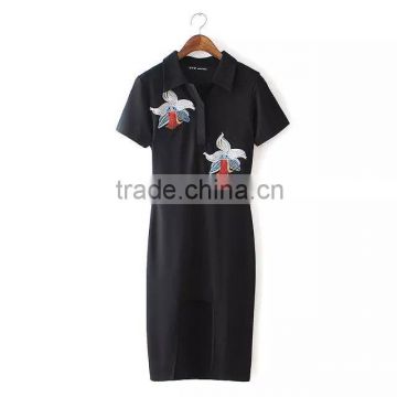 wholesale clothing embroidery shirt collar maxi dress