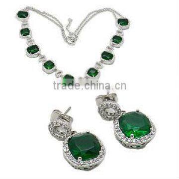 925 Silver Rhodium Plated Green Glass Sets